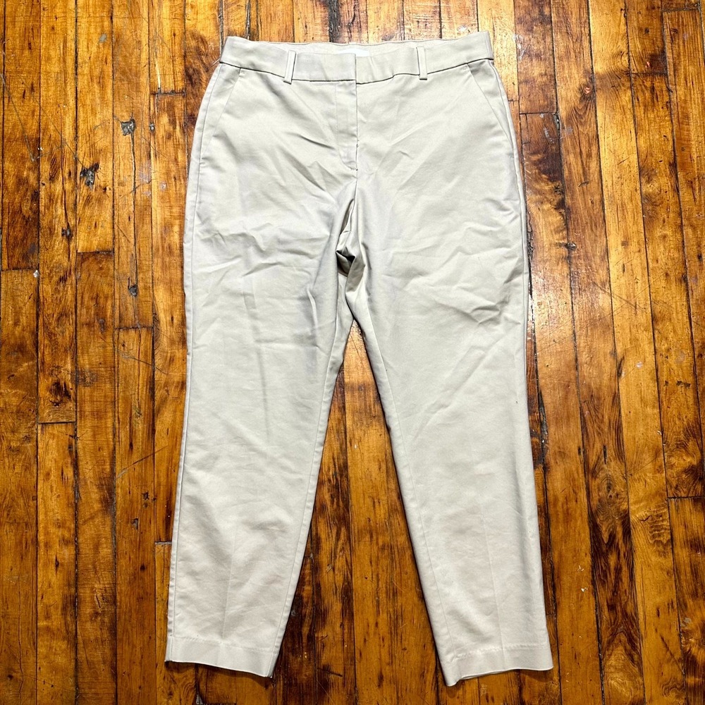 H&M Dress Pants Women's Size 12 Beige Solid Flat Front Tapered Leg Slash Pockets